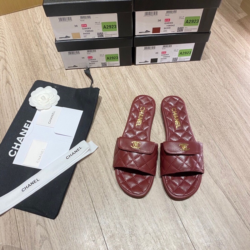 dép nữ đế bệt quai ngang thời trang da bê nhập khẩu 𝘾𝙝𝙖𝙣𝙚𝙡 CN 𝘾𝙝𝙖𝙣𝙚𝙡