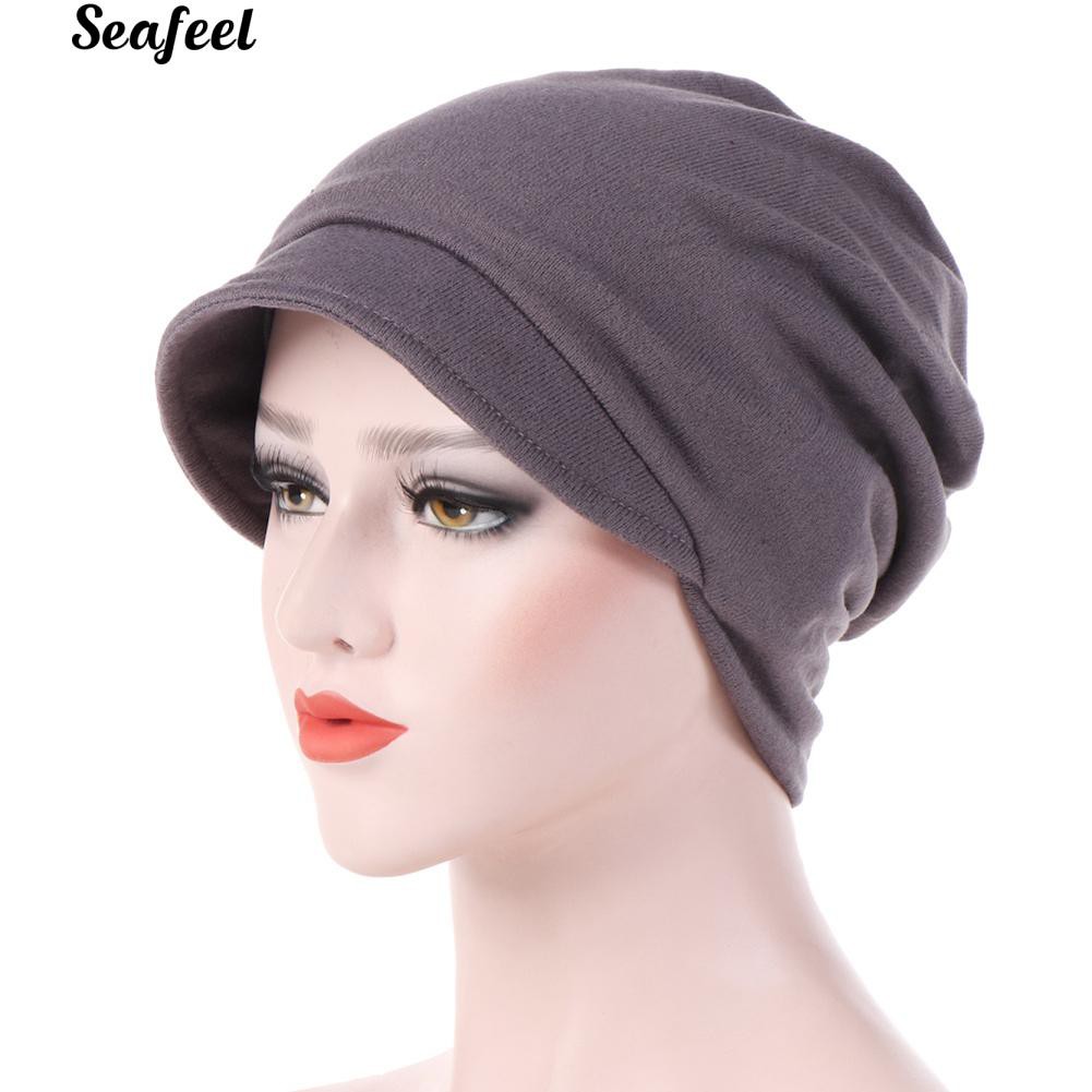 Nón trùm giữ ấm bằng cotton trơn màu cho nữ