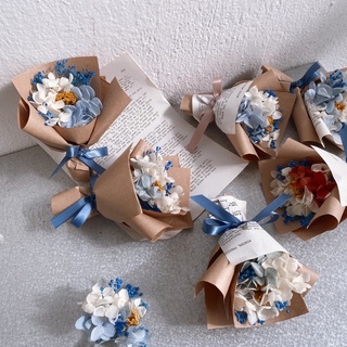 bó hoa khô mini + hộp giấy kèm giấy rơm