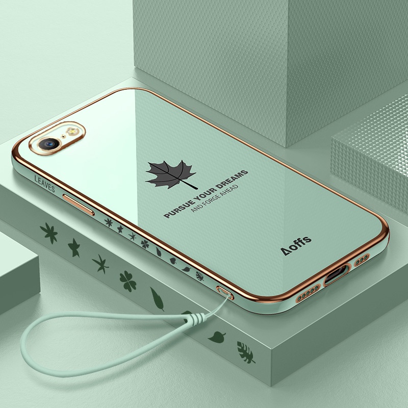 Ốp Điện Thoại Mềm Hình Vuông Mạ Điện Họa Tiết Lá Phong Cho OPPO A59 F1S A57 2016 A39