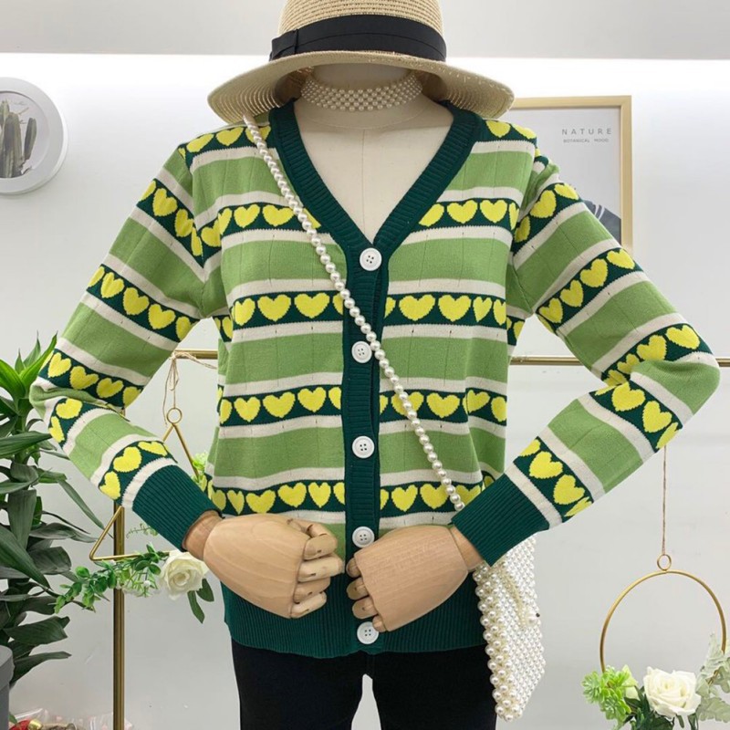 Áo khoác Cardigan dệt kim phối nút kẻ sọc phối màu