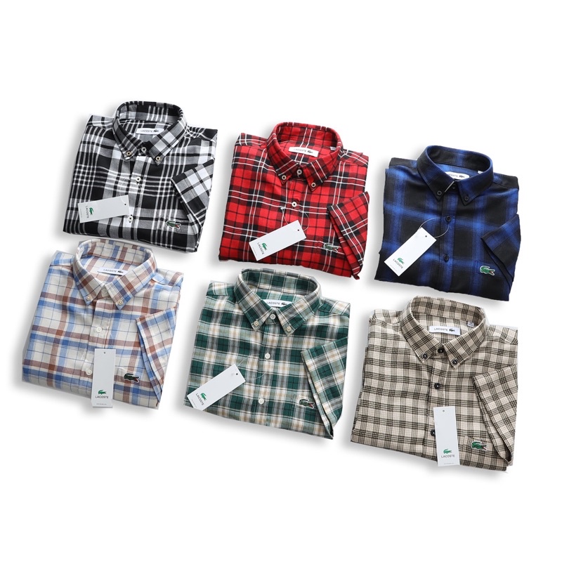 Sơ mi cộc tay cổ 2 khuy lacoste túi ngực cotton dạ