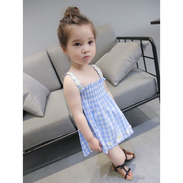 Đầm Công Chúa Không Tay Chất Liệu Cotton Họa Tiết Sọc Caro Dễ Thương Dành Cho Bé Gái