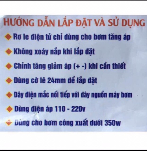 Rơ le máy bơm tăng áp điện tử ren 12