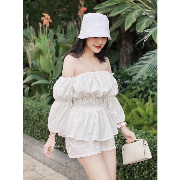[227] Set Thô Áo Trễ Vai Bèo Chun Eo 4 Màu Siêu Xinh Có Ảnh Thật Kèm Video