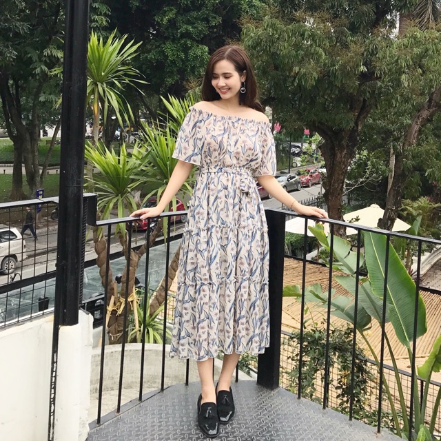 Combo 1 váy trễ vai + 2 quần ống rộng