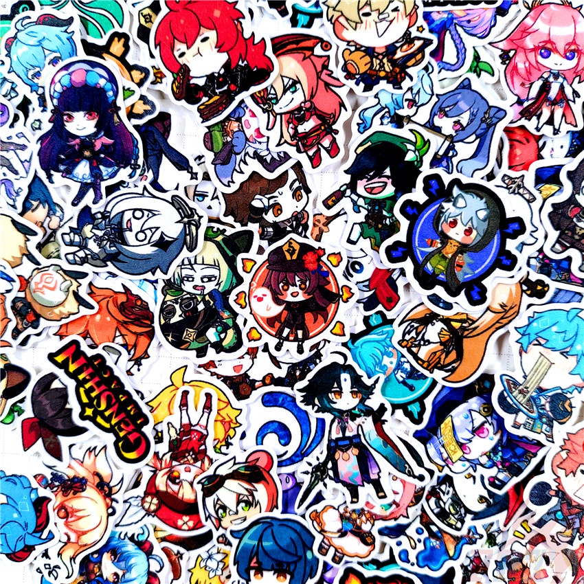 Set 120 miếng dán trang trí decal thiết kế Q Genshin Impact Q-A mini thời trang cho sổ lưu niệm album nhật ký DIY