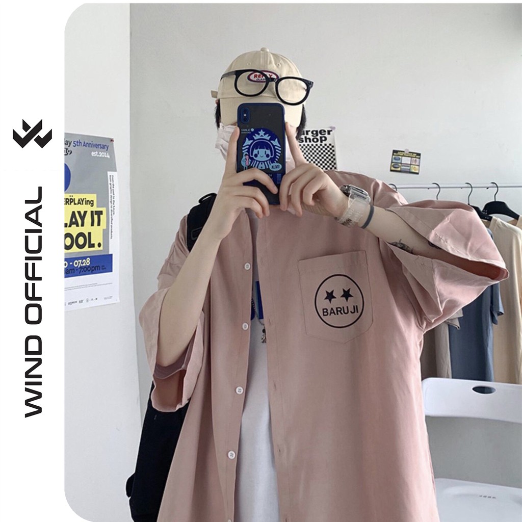 Áo sơ mi tay lỡ WIND unisex form rộng Mặt Sao nam nữ oversized kaki ulzzang | BigBuy360 - bigbuy360.vn