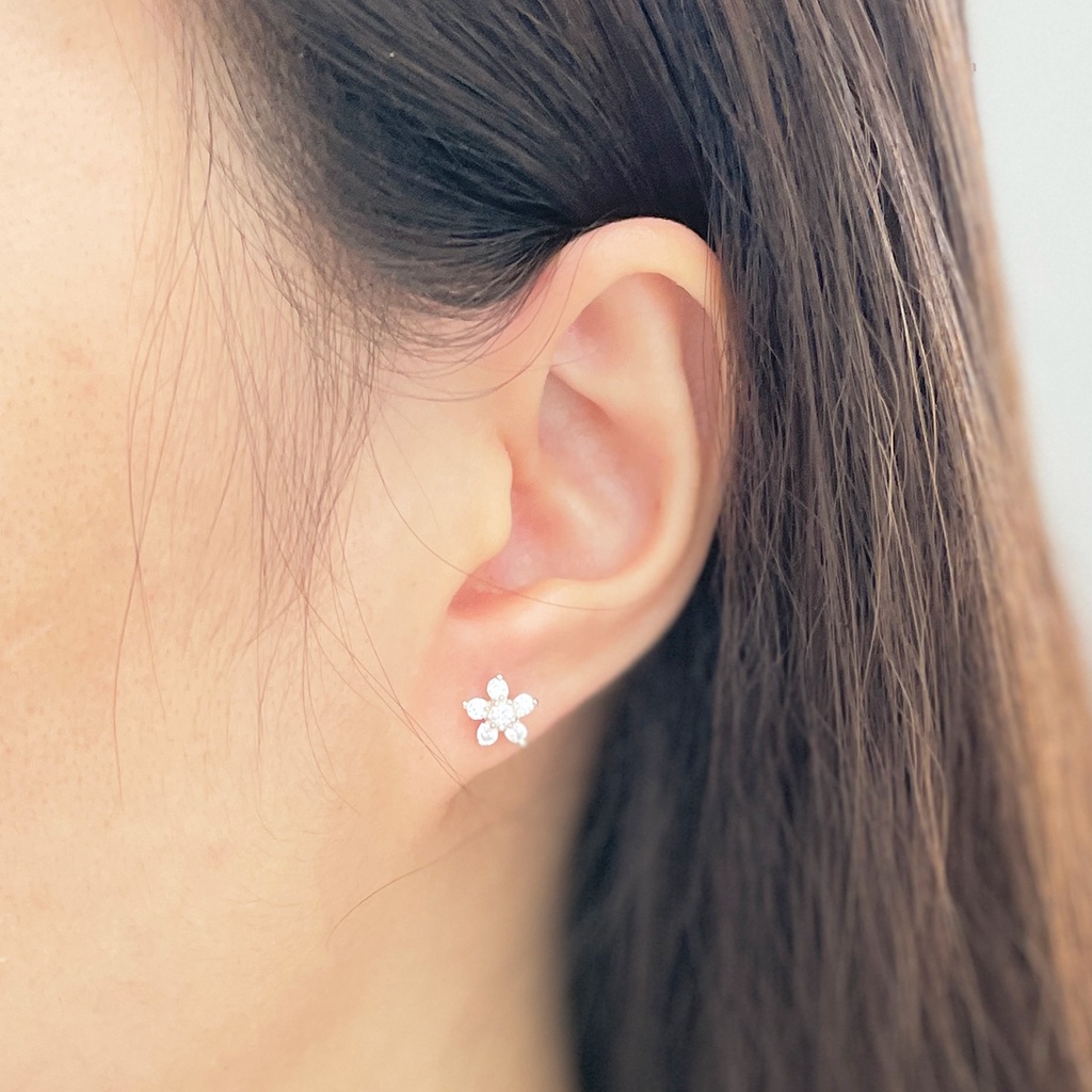Khuyên tai bạc đính đá hình hoa mai 5 cánh CiCi Silver, bông tai bạc 925, bạc thật kèm chốt bạc