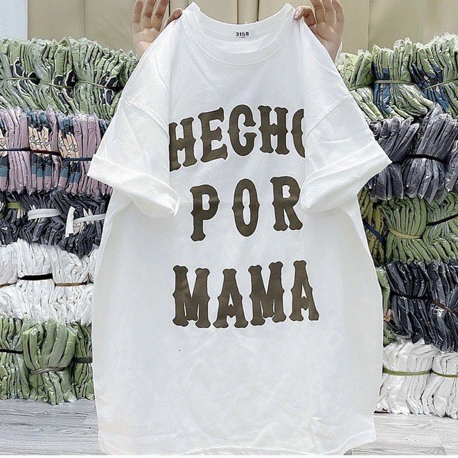 Áo thun form rộng Unisex chất cotton khô 3158 in chữ HECHO POR MAMA - Hercho alohashop91