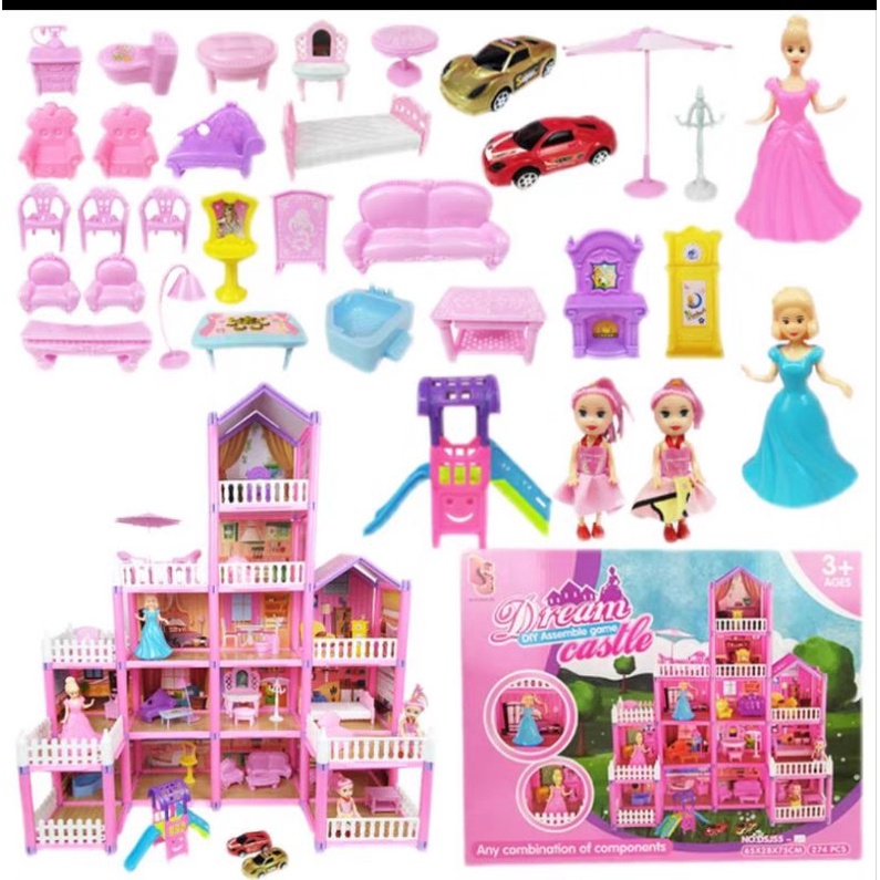Nhà búp bê lắp ghép siêu to khổng lồ cho bé (274pcs)- 5 tầng 14 phòng, full nội thất