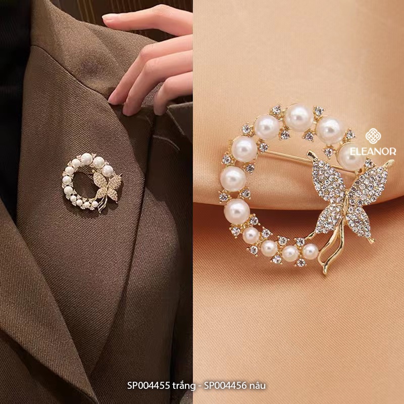 Ghim cài áo nam nữ Eleanor Accessories dáng tròn ngọc trai nhân tạo hình hồ điệp đính đá phụ kiện thời trang 4455