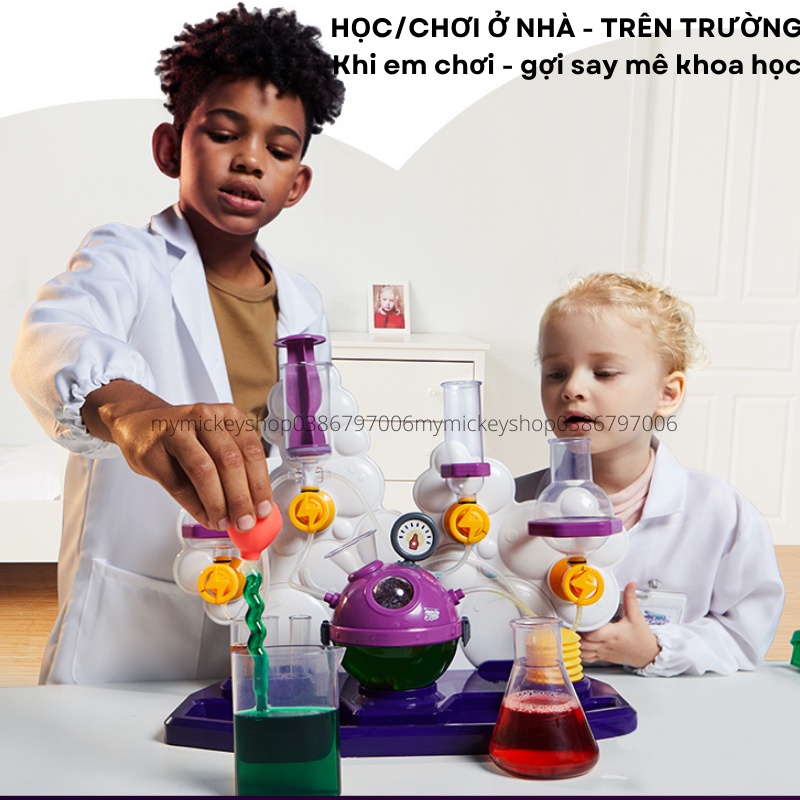 Bộ đồ chơi Topbright thí nghiệm khoa học 3 cấp độ bé học Steam Stem Bubble Science Experiment Super Lab bé từ 6 7 8 tuổi