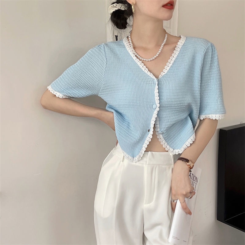 Áo Kiểu Tay Ngắn Cổ Chữ V Thiết Kế Mới Thời Trang Mùa Hè Dành Cho Nữ