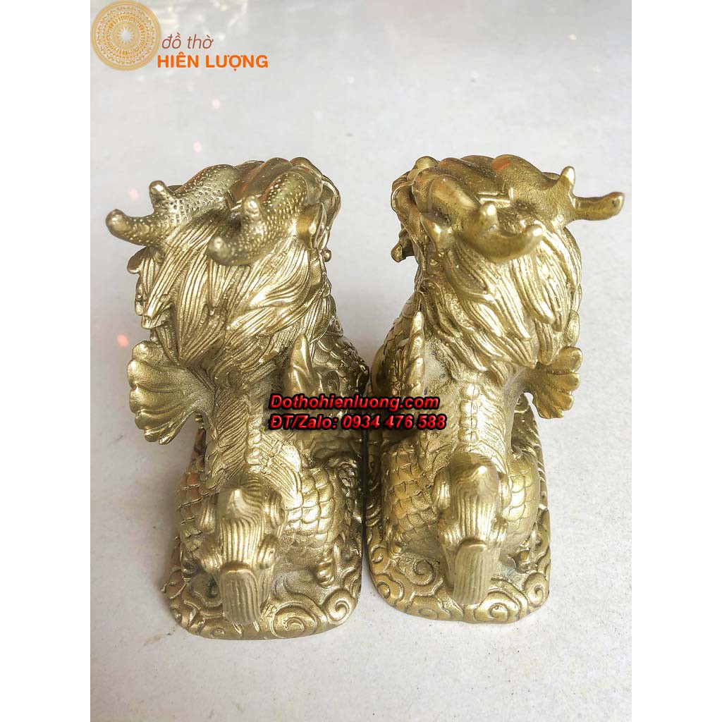 Đôi Tượng Kì Lân Cưỡi Mây Bằng Đồng Cao 7cm