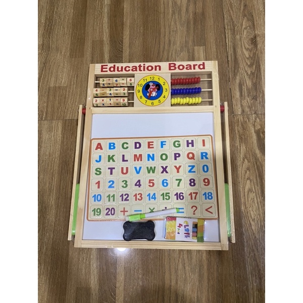 Bảng viết 2 mặt Education Board bảng học chữ cái và chữ số có nam châm tặng kèm bút phấn và khăn lau bảng Binkids TB07