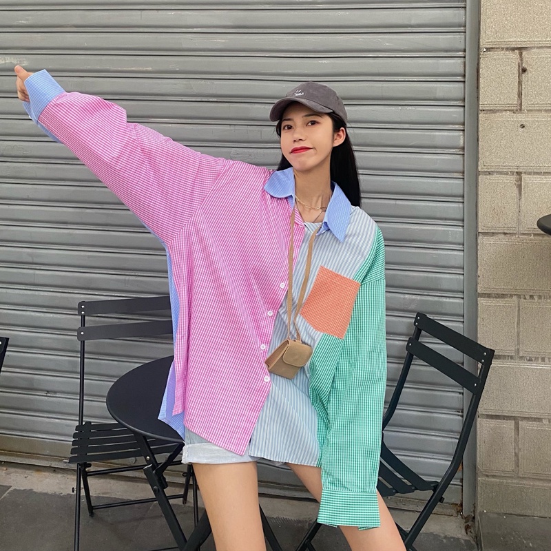 Áo sơ mi tay dài dáng rộng kẻ sọc thời trang cá tính