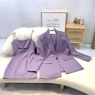 Áo vest tím mix đầm hai dây