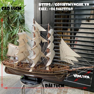 [Dài 76cm - Xuất Khẩu] Mô hình thuyền gỗ thuyền trang trí tàu chiến cổ Cutty Sark - Gỗ muồng đen - Thân tàu dài 60cm