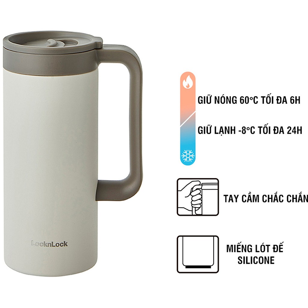 Ly Giữ Nhiệt Lock&amp;Lock Có Tay Cầm Table Mug LHC4247 (473ml) - Hàng Chính Hãng, Đóng Mở Nắp Bằng Một Tay - JoyMall