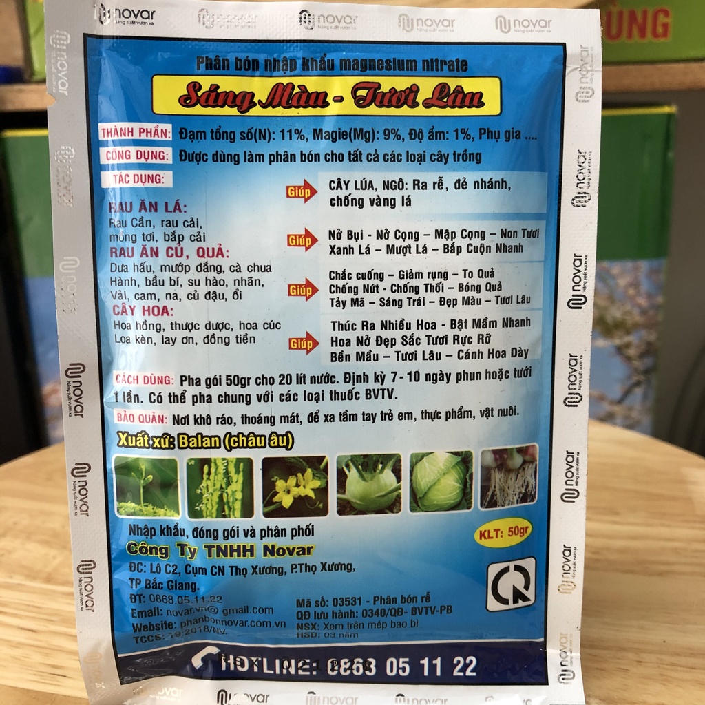 Combo 5 gói Phân bón Siêu tốt novar 50gr Đạm Magie tăng xanh dày lá, bóng sáng lá, dưỡng Rau Ăn Lá, Măng Tây, rau thơm