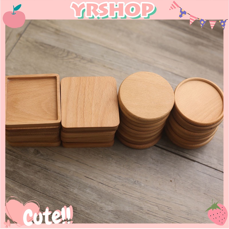 Giá đỡ cốc trà bằng gỗ sồi cách nhiệt hình tròn vuông sáng tạo