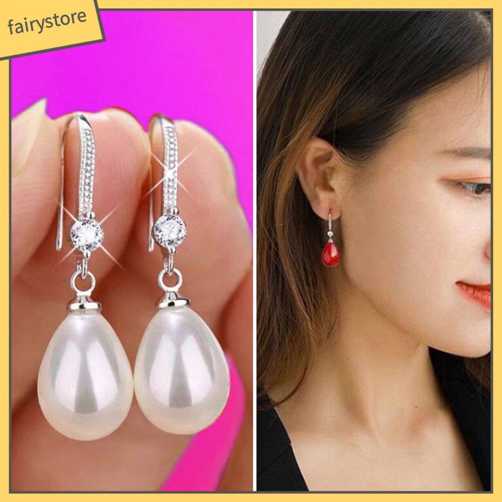 1 Đôi Bông Tai Hình Oval Đính Ngọc Trai Giả Lấp Lánh