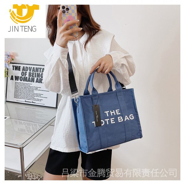 Túi Xách Vải Canvas Màu Trơn In Chữ Cỡ Lớn 2022 Thời Trang Cho Nữ