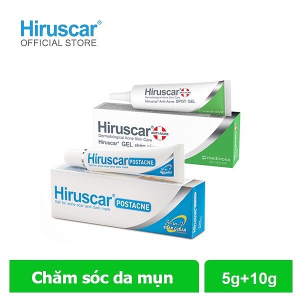 Hiruscar làm mờ sẹo - Combo Gel mờ sẹo,thâm mụn Hiruscar Post Acne 5g và Gel xử lý mụn Hiruscar Anti Acne Spot Gel 10g