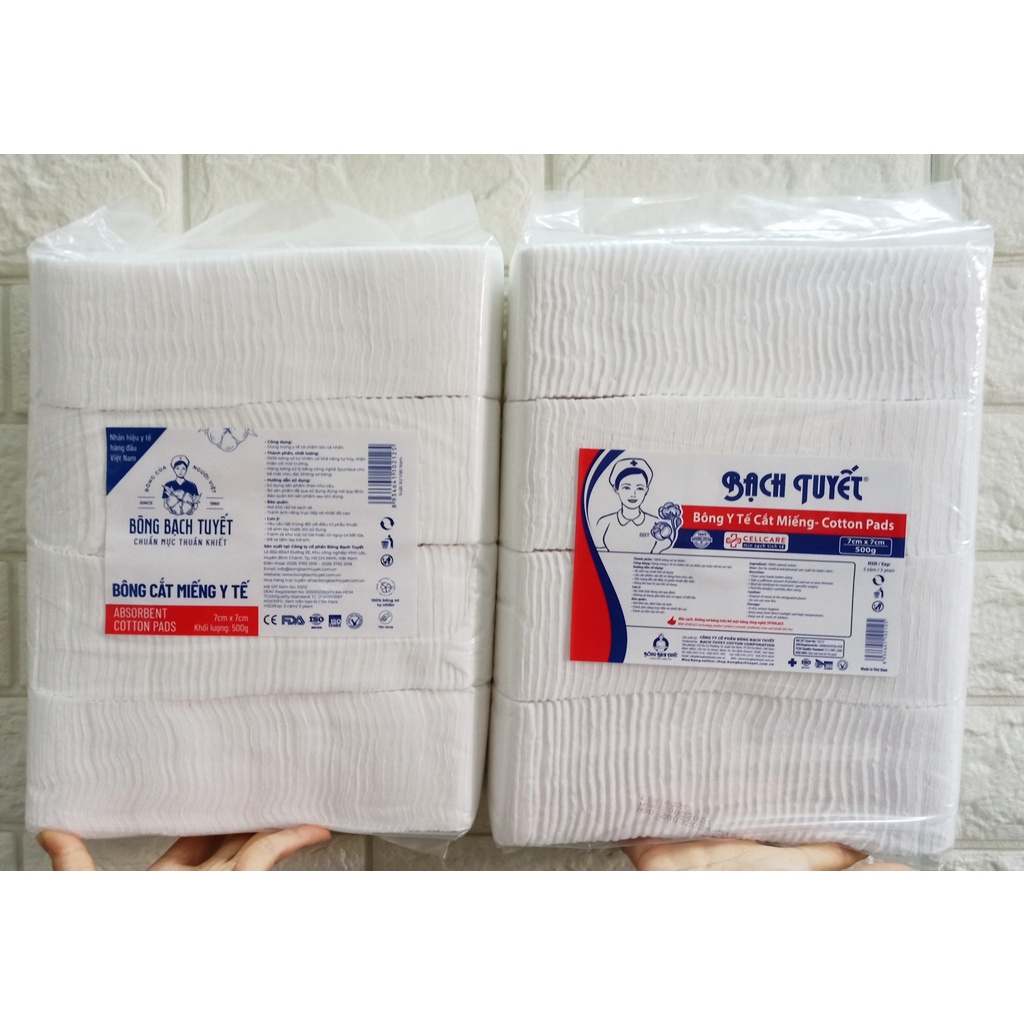 Bông Cắt Miếng Sẵn 0,5kg 7x7cm Vệ Sinh cho mẹ &amp; bé - Hàng Chính Hãng Bông Bạch Tuyết