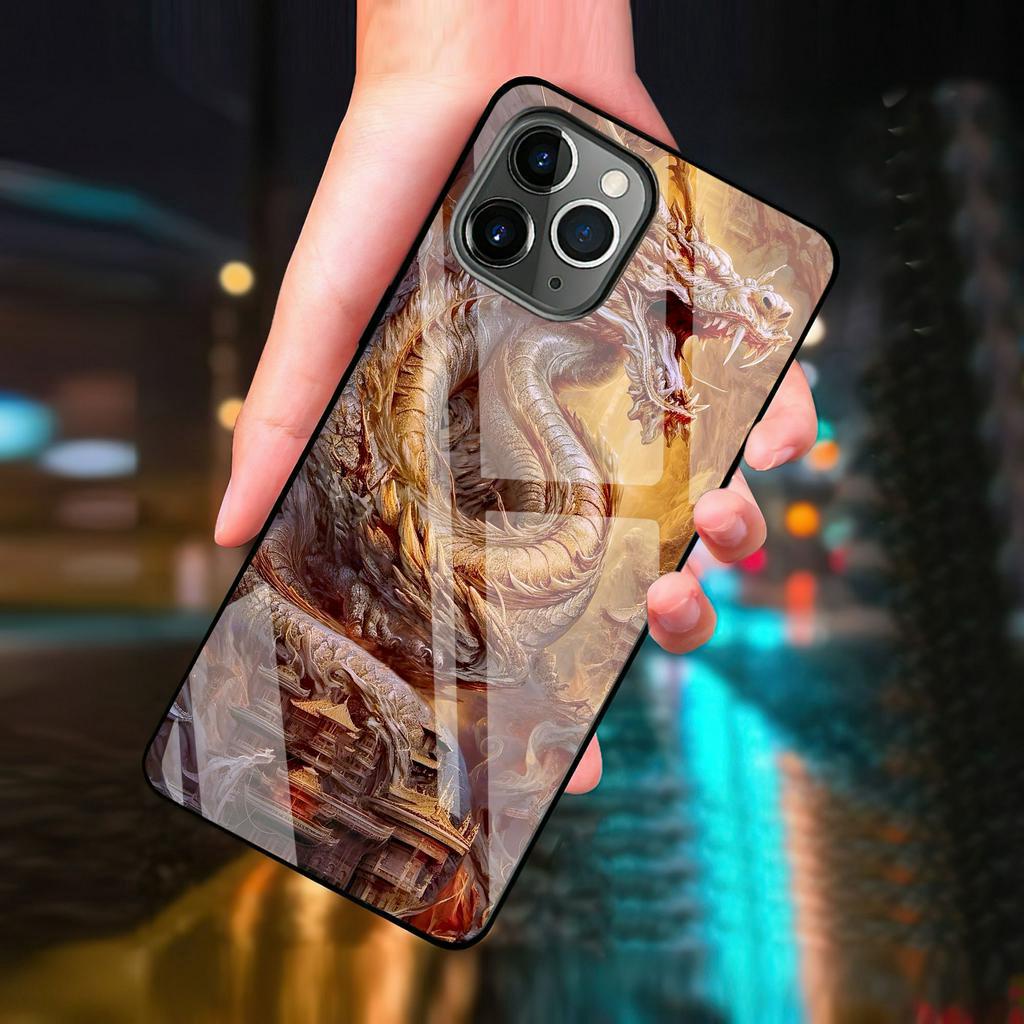 Ốp lưng iphone xs max rồng quý phái kính cường lực Hoka cho IP 6 7 8 plus/ X Xs max/ 11 12 13 14 pro max