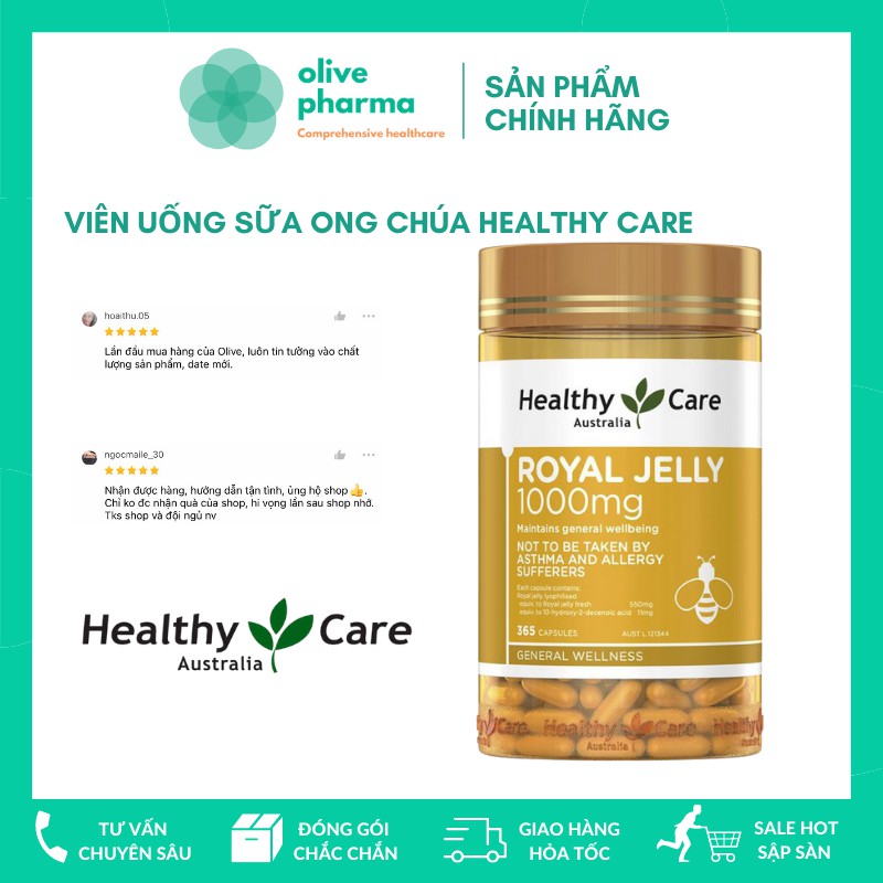 (Mẫu mới) Sữa Ong Chúa Healthy Care Royal Jelly 1000mg 365 viên Úc, Hỗ trợ làm đẹp da, Chống Lão Hóa, Tăng Sức Đề Kháng