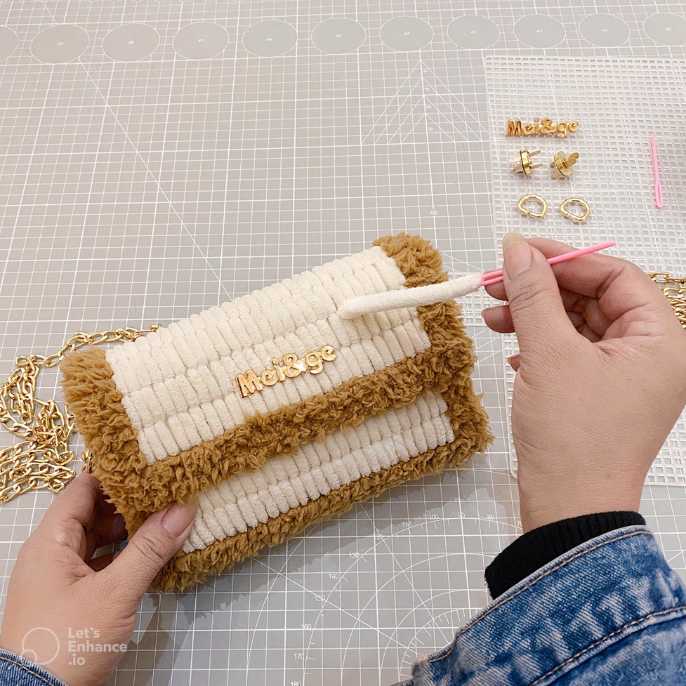 [Có video hướng dẫn] Túi tự đan handmade, túi len phối màu đeo chéo phong cách Hàn Quốc - Bộ phụ kiện đầy đủ LX108