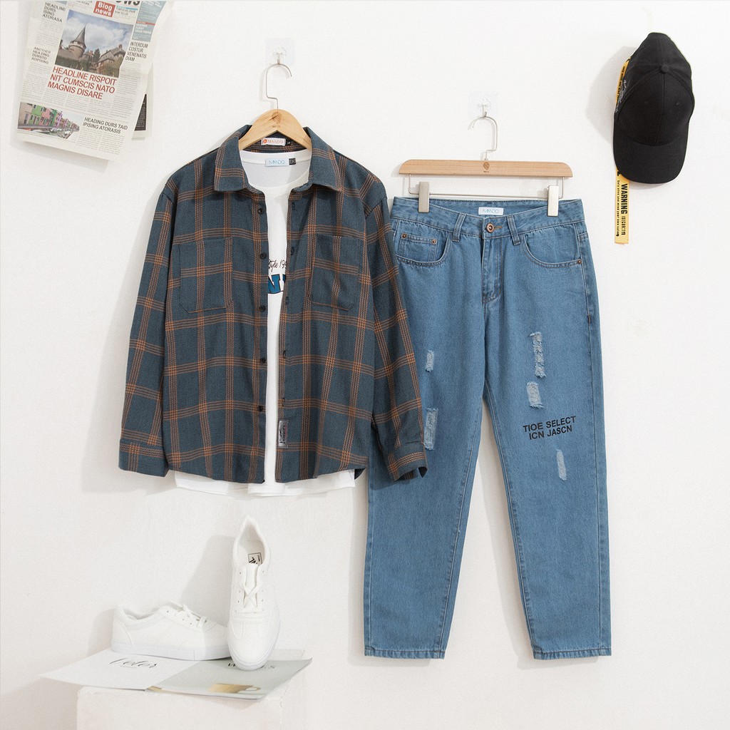 Áo Sơ Mi Caro Nam Kẻ Nâu MANDO Form Rộng Chất Vải Dạ Mỏng Dài Tay Kiểu Dáng Basic Unisex Thời Trang HànQuốc ACB96-SHT005 | BigBuy360 - bigbuy360.vn