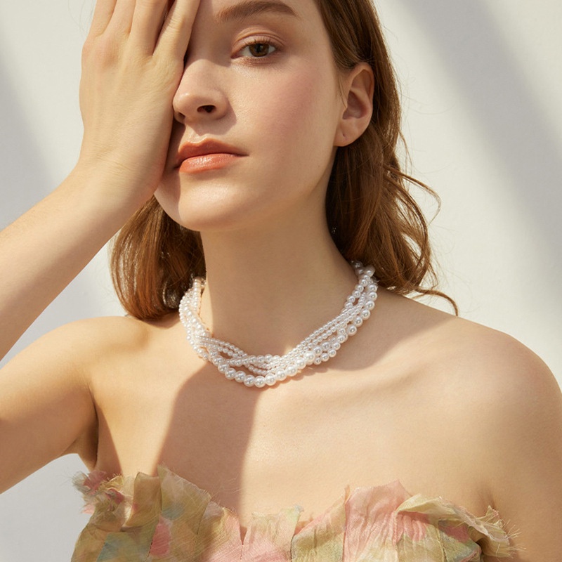 Vòng cổ Nhiều Lớp Đính Ngọc Trai Phong Cách Hàn Quốc Cho Nữ