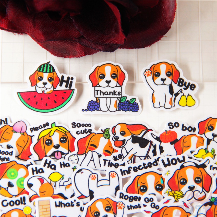 ★★★ Miếng Dán Hình Chó Beagle Q-3 Trang Trí Nhật Ký ★★★ Bộ 48 Miếng Sticker Dán Trang Trí Album Thủ Công