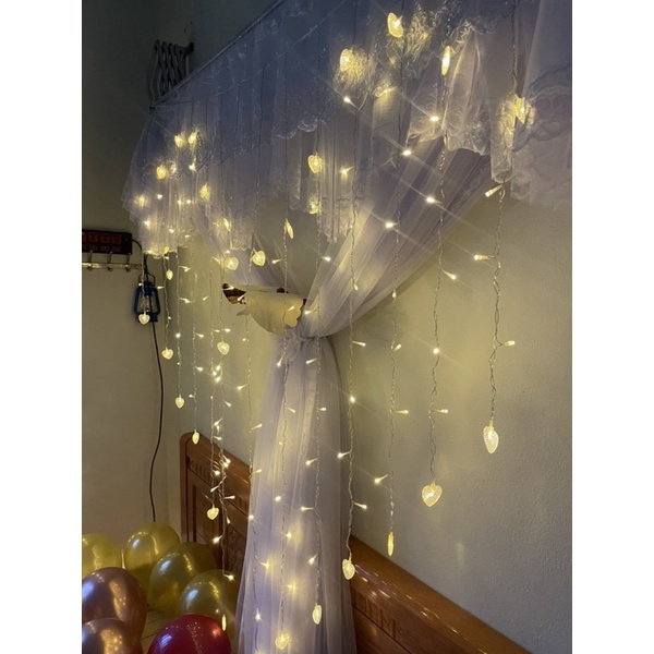 Đèn Led Rèm Trái Tim Trang Trí Đám Cưới, Đèn Nháy Hình Trái Tim Dài 2M X 1,5M Tỏ Tình, Trang Trí Valentine Lãng Mạn