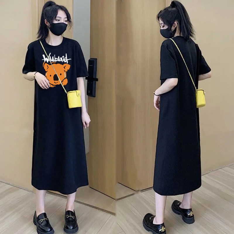 Đầm Thun Dài Qua Gối Tay Ngắn Dáng Rộng Phong Cách Hàn Quốc Thời Trang Mùa Hè Cho Nữ