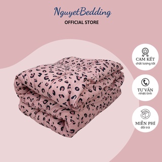 Bộ 5 món chăn phao ga gối kèm vỏ ôm poly cotton mẫu DA BÁO HỒNG loại Bông Dày