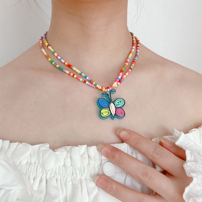 Vòng cổ Hai Lớp Đính Hạt Màu Sắc Cầu Vồng Thời Trang Dành Cho Nữ