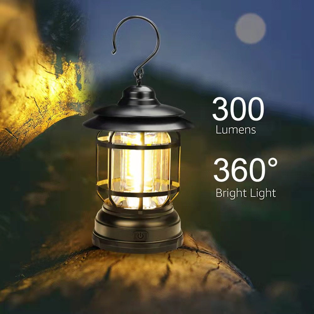 Đèn Măng Xông Cắm Trại Dã Ngoại Retro LED COB Pin Sạc Ánh Sáng Vàng, Thai Plus - Giá Sốc