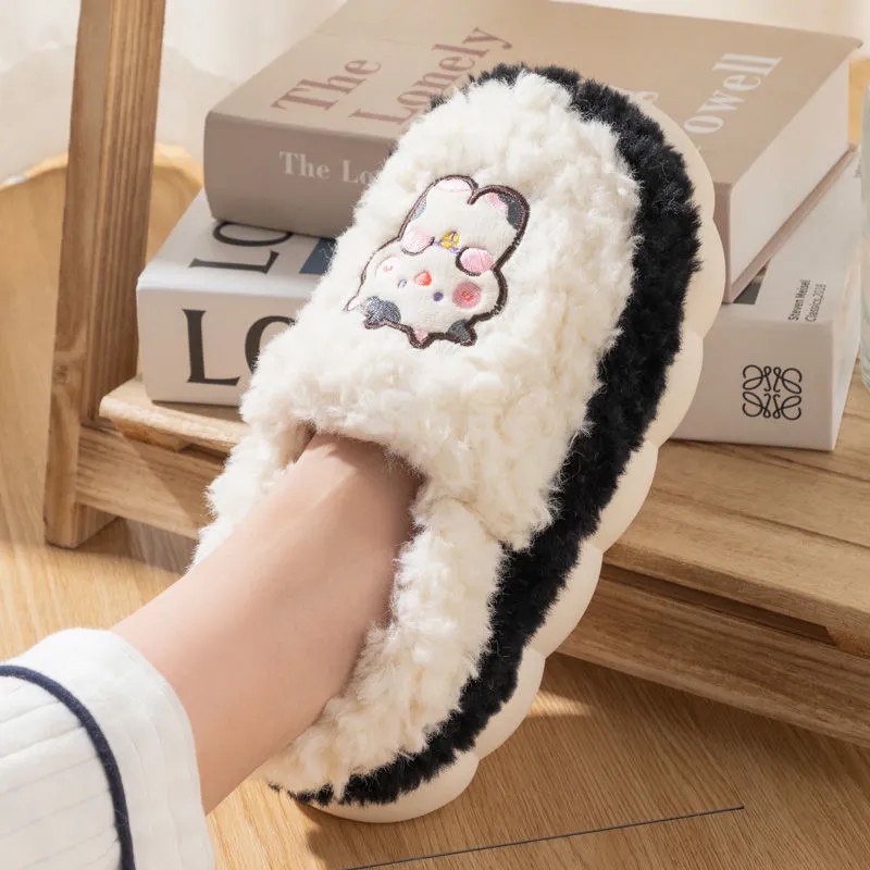 Dép bông RENBEN đi trong nhà đế dày chống trượt thời trang thu đông dễ thương cho nữ