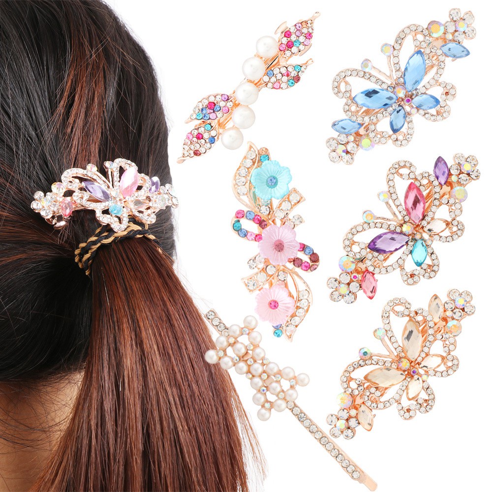 Kẹp Tóc Hình Hoa Và Bướm Đính Ngọc Trai Thời Trang Cho Nữ