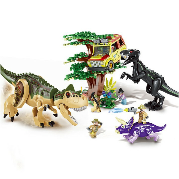 Lego Lắp Ráp Xếp Hình Mô Hình Khủng Long Cuộc Đi Săn Của Carnivorous Và Indoraptor 707 Khối JX90078(ảnh thật)