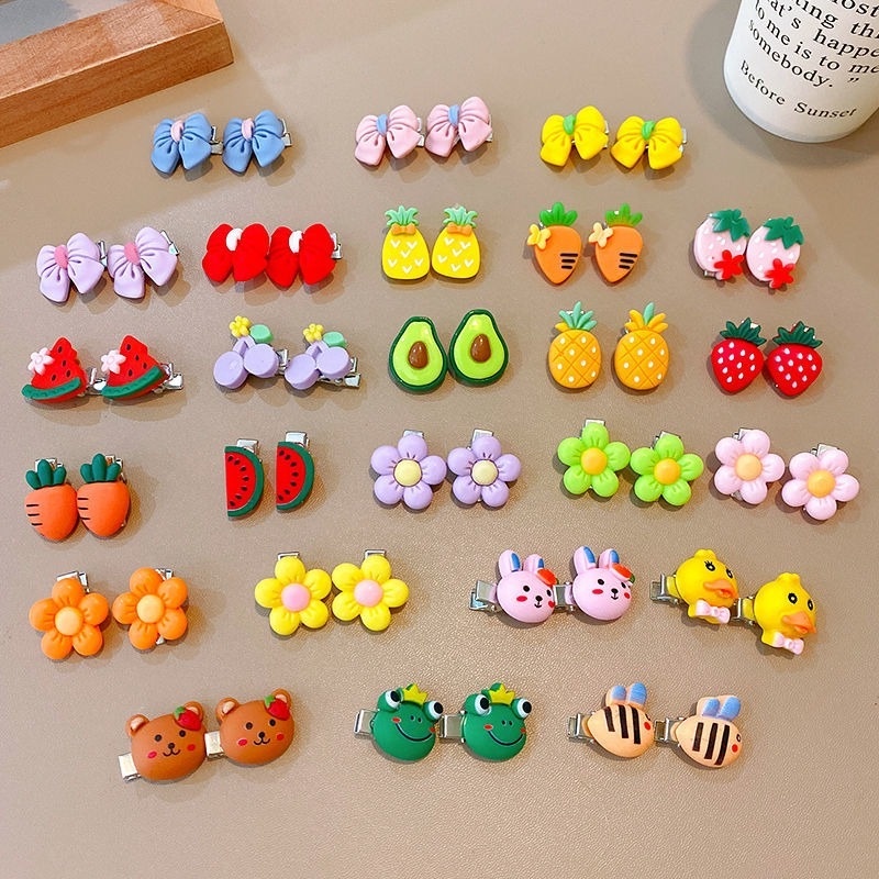 Set 10 Kẹp Tóc Mini Họa Tiết Hoạt Hình Siêu Dễ Thương Phong Cách Hàn Quốc Cho Bé