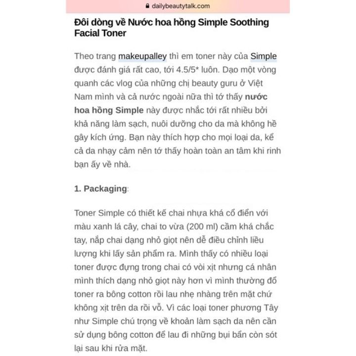 Toner simple kind to skin 200ml cấp ẩm, làm mềm da