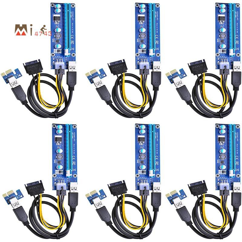 6-pack 6-pin Pcie Pci-E Express 1x Sang 16x Riser Card Với Dây Cáp 6 Pin Pci-E To 15 Pin Sata 60cm Usb 3.0