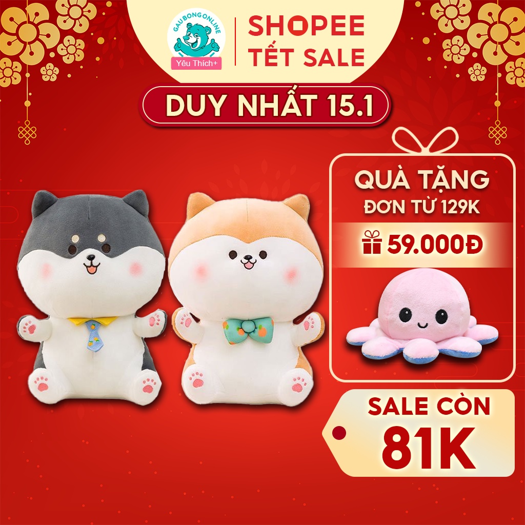 Gấu Bông Chó Shiba Inu Mập Đeo Nơ Dễ Thương Cao Cấp Gấu Bông Online