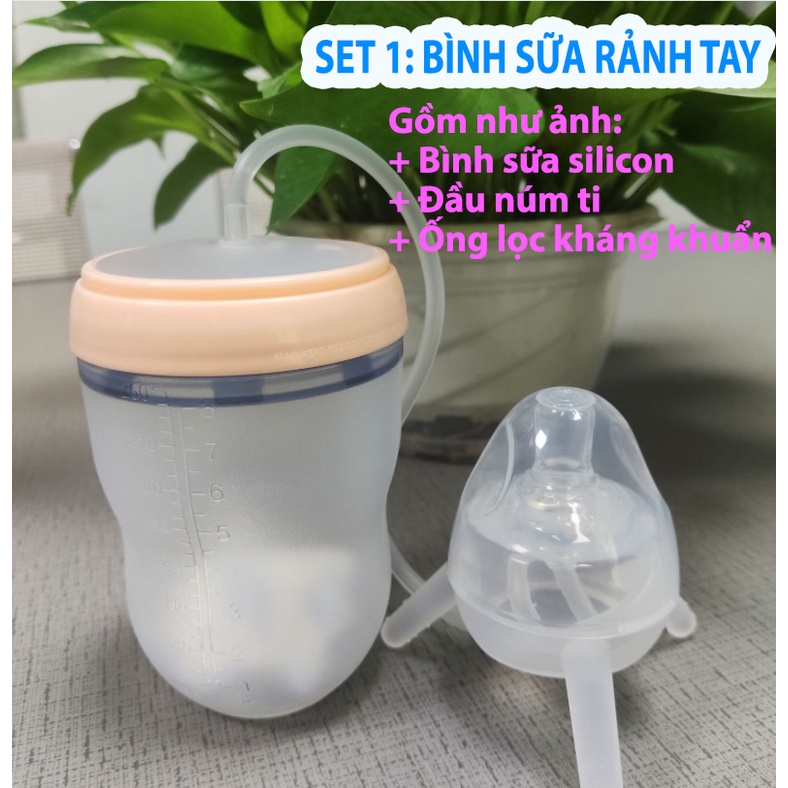 BÌNH SỮA RẢNH TAY SILICON 2 IN 1 SIÊU MỀM CHỐNG SẶC COLOBYBY 250ML