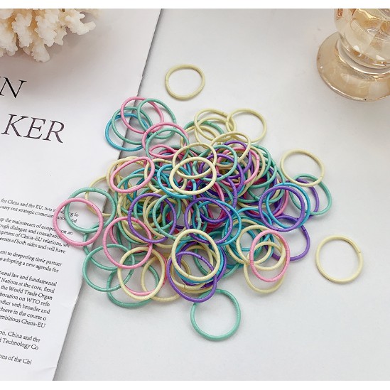 Túi 100 dây thun Chun buộc tóc cho bé gái, chun, màu sắc sặc sỡ loại trơn